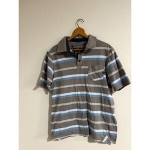 Fox Racing Deluxe Mens Large Striped Polo Shirt Brown Blue Cotton Style 44770